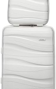 Kono Suitcase Sets of 2 Piece Lightweight Carry On Hand Cabin Luggage Polypropylene Hard Shell Suitcase with TSA Lock Spinner Wheels Travel with Beauty Case (Set of 2, White)