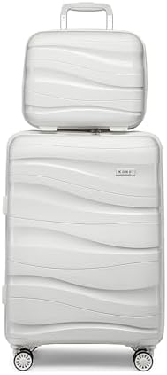 Kono Suitcase Sets of 2 Piece Lightweight Carry On Hand Cabin Luggage Polypropylene Hard Shell Suitcase with TSA Lock Spinner Wheels Travel with Beauty Case (Set of 2, White)
