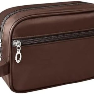 Toiletry Bag for Men, Large Travel Wash Bag Water-Resistant Gym Shaving Organiser Bag, Shower Bathroom Makeup Bag with Handle for Cosmetics Brushes Tools (Brown)