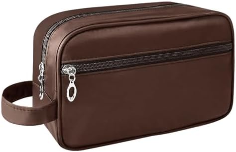 Toiletry Bag for Men, Large Travel Wash Bag Water-Resistant Gym Shaving Organiser Bag, Shower Bathroom Makeup Bag with Handle for Cosmetics Brushes Tools (Brown)