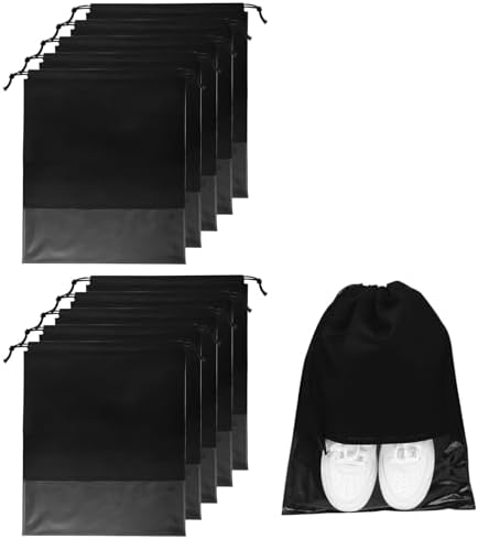 GAOHAN 10 Pcs Travel Shoe Bag,Shoe Bags,Shoe Bags for Travel,Drawstring Non-Woven Shoes Storage Bags with Transparent Window for Daily and Travel Use(Black)