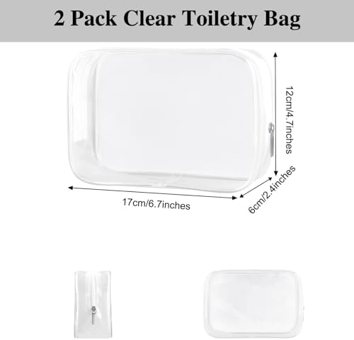 PLULON 2 Pack Travel Toiletry Bag, TSA Approved Toiletry Bag Clear Makeup Bag Quart Size Portable Cosmetic Bags Carry on Travel Accessories Bag for Women Men - Clear - Image 2