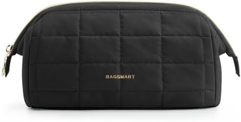 BAGSMART Makeup Bag Travel Cosmetic Bag, Puffy Padded Make Up Bags for Women Large Capacity Makeup Organizer Case, Wide-Open Pouch Purse Travel Essentials Toiletries Accessories Brushes, Black - Image 8