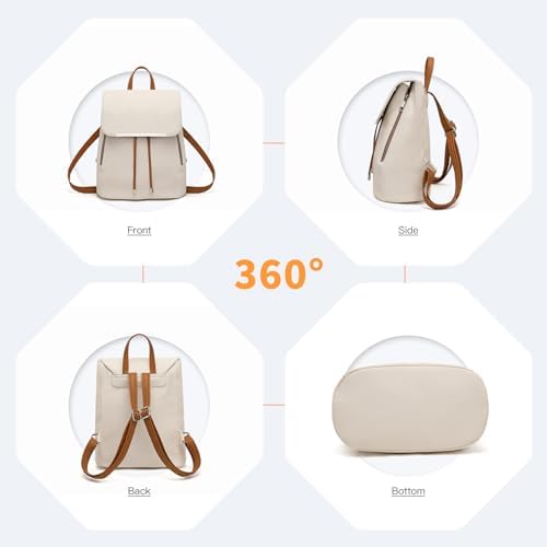 Backpack Womens Fashion Backpacks Beige&Brown Backpack Ladies PU Leather Waterproof Daypack Medium School Work Travel - Image 6