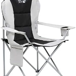 Get Fit Premium Camping Chair - Thick Padded Folding Chair For Adults With Magazine Pocket, Cup Holder & Carry Bag - Lightweight 3kg - Heavy Duty Foldable Picnic Chair - Capacity 130kg - Grey - Single