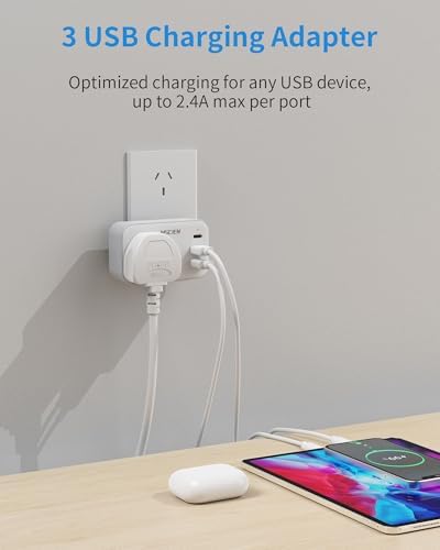 UK To Australia Plug Adapter with 3 USB, China New Zealand Australian Plug Adaptor from UK, 4 in 1 Grounded Charger UK to Australia Travel Plug Adaptor for AUS NZ Argentina Fiji and More (Type I) - Image 5