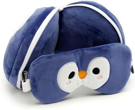 Puckator Relaxeazzz Penguin Round Plush Travel Pillow & Eye Mask - Sleep Eye Mask Masks - Kids Travel Accessories For Sleeping Airplane - Flight Plane Neck Pillow Pillows - Image 3