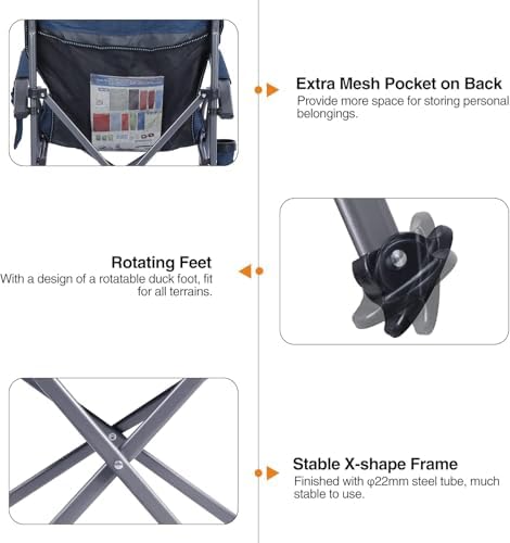 REDCAMP Oversized Folding Camping Chair for Heavy People 200kg, Deluxe Large Heavy Duty Garden Chair for Adults Outdoor Travel Picnic Fishing, Blue - Image 7