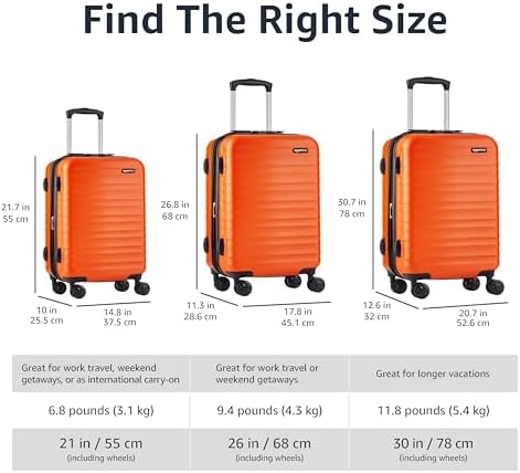 Amazon Basics Hardside Luggage ABS Hard-Shell Spinner/Suitcase with 4 Wheels, 78 cm, Burnt Orange - Image 5