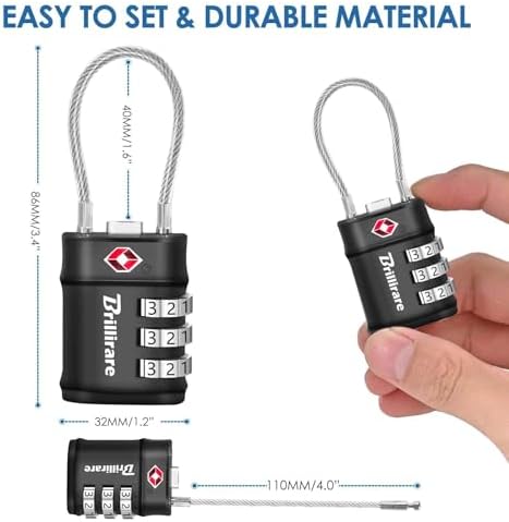2 Pack TSA Approved Luggage Locks, Combination Travel Cable Lock, 3-Digit Waterproof Padlock, Zinc Alloy Outdoor Keyless Resettable Lock for Travel, Lockers, Bags, Backpack, Gym, Gate-by Brillirare - Image 2