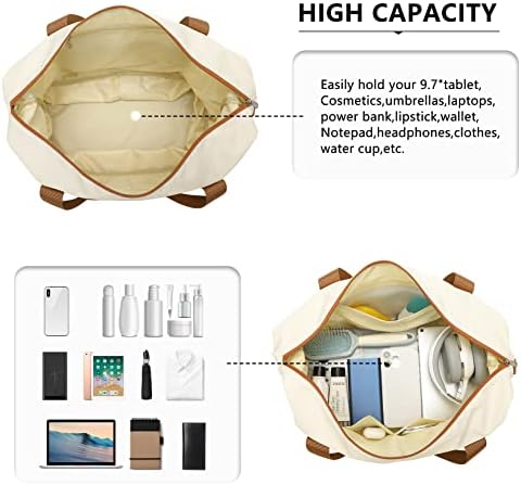 Kono Travel Duffel Bag Expandable Overnight Weekend Bags for Women with a Cosmetic Pouch Dry and Wet Seperated Water Resistant Carry On Hand Luggage Sports Gym Hospital Tote 36L (Beige/Brown) - Image 4