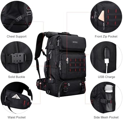 WITZMAN Carry on Travel Backpack for Men Airline Approved Convertible Nylon Duffle Backpack Luggage Bag (B682 Black) - Image 8