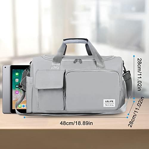 Gym Bag, Travel Bag with Wet Pocket, Portable Overnight Bags for Women, Waterproof Lightweight Gym Bag Mens for Weekender, Vacation(Grey) - Image 4