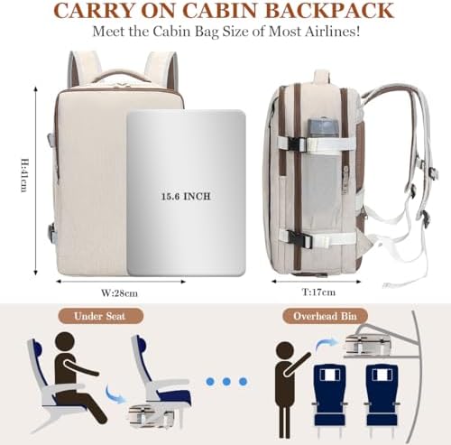 Travel Backpack Cabin Size Womens Laptop Backpack Mens for Ryanair Cabin Bags Casual Daypack for Hiking,Work,Carry On Bag for Wizz Air, for Easyjet, for 15.6 Inch Laptop - Image 2