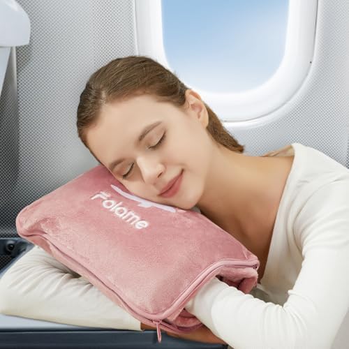 Soft Travel Blanket and Pillow - 2 in 1 Airplane Blanket Compact with Soft Bag Pillowcase, Luggage Belt and Backpack Clip, Portable Long Flight Essentials for Travel/Pink - Image 3