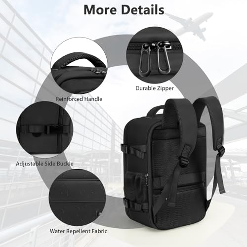 Cabin Bags 40×20×25 for Ryanair Underseat Carry-ons Travel Backpack Hand Luggage Bag Flight Rucksack Casual Daypack School Office Backpack Fit 14 Inch Laptop with USB Charging Port-Black - Image 4