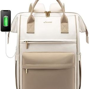 LOVEVOOK Backpack Womens, 15.6 Inch Laptop Travel Work Rucksack, Waterproof School Bag with USB Port for Teacher Nurse, Anti Theft Ladies Computer Back Pack for Office Business College Uni, Beige