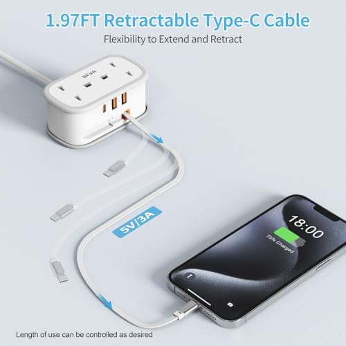 UK to European Plug Adapter with 1.5M Extension Cable, BEVA 2 Way 3 USB (2A+1C) Travel Adapter with Retractable USB C Cable for Germany France Spain Turkey Greece Iceland etc (Type E/F) - Image 4