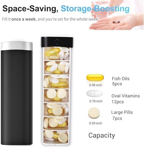 Pill Box 7 Day, Betife Daily Pill Organiser, Weekly Travel Tablet Organiser, Cute Pill Holder to Hold Vitamins, Medicines, Pills, Supplements (Black) - Image 5