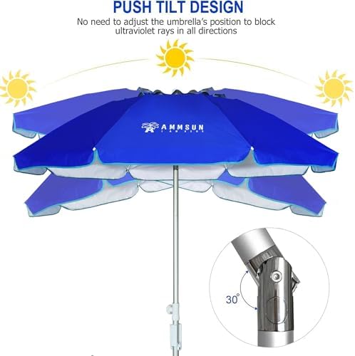 AMMSUN 6.5ft Twice Folded Portable Beach Umbrella with Sand Anchor Windproof,Push Button Tilt and Air Vent UV 50+ Protection Fits in a Large Suitcase for Patio Garden Beach Pool Backyard Blue - Image 4