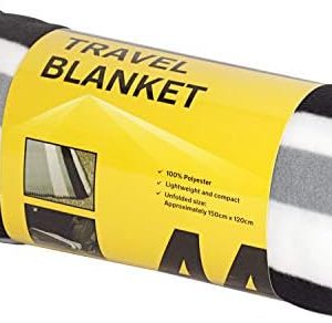 AA Travel Fleece Blanket AA3423 - 100% Lightweight Polyester 150cm x 120cm Black White Grey Stripes