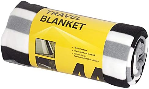 AA Travel Fleece Blanket AA3423 - 100% Lightweight Polyester 150cm x 120cm Black White Grey Stripes