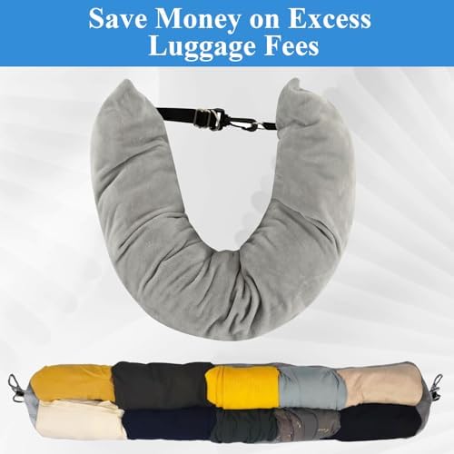 Stuffable Neck Pillow for Travel,Neck Pillow Stuffable with Clothes, Travel neck pillows With Adjustable Straps, Soft Neck Pillow Fillable Go Travel for Essentials Extra Luggage (1, Grey) - Image 3