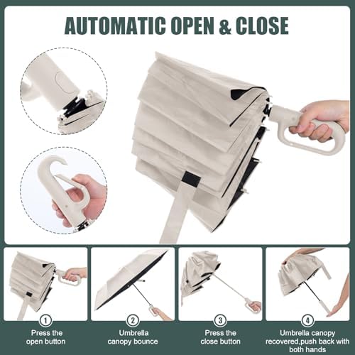Ring Buckle Umbrella,Compact Folding Travel Umbrella for Rain & Sun, Automatic Open Close,10 Ribs, Portable Umbrella for Men and Women - Image 5