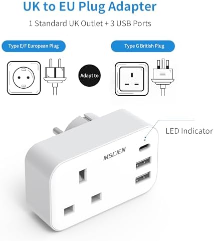 UK to European Plug Adapter with USB C,Travel Plugs UK to EU for Germany,France,Spain,Turkey,Greece and Iceland, - Image 6