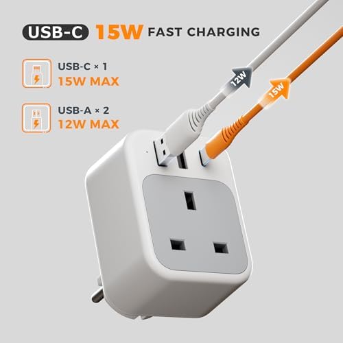 TESSAN UK to European Plug Adapter 2 Pack, USB C Travel Adapter UK to Europe with 3 USB, 4 in 1 Type E F EU Plug for Euro Spain France Turkey Germany Egypt Norway Iceland Greece Portugal Poland - Image 3