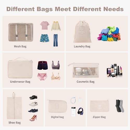 DAWNTREES Silicone Travel Bottles and 9 Pcs Packing Cubes for Suitcase,Travel Kit,Travel Essential, Beige - Image 4