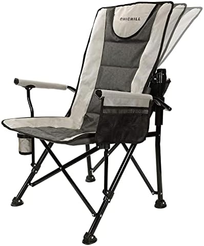 CHICHILL Camping Chairs for Adults, Oversized Folding Chair Outdoor Chair Adjustable High Back Chair Fishing Chair Heavy Duty Chair Supports 180kg Foldable Chair for Outdoor and Travel, Grey, HWY001