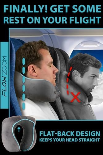 COMFY Travel Pillow for Airplane - Neck Pillow for Travel - Flight Pillow - Memory Foam Travel Pillows for Adults - Neck Cushion - Grey - Image 2