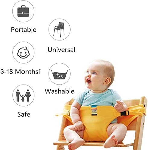 Lychee Baby Dining Chair Safety Seats with Straps, Toddler High Chair Harness Belt, Portable Feeding Booster Seat Strap for Travel/Home/Restaurants/Shopping (Yellow) - Image 2