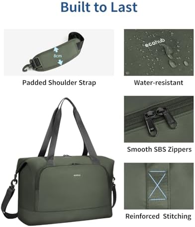 ECOHUB for Easyjet Cabin Bag 45x36x20, Underseat Foldable Travel Duffel Bag, Hand Luggage Holdall Bag for Airlines with Wet Pocket, Carry on Overnight Weekend Bag for Women, Patent Pending (Green) - Image 8