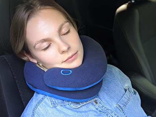 BCOZZY Travel Neck Pillow for Airplane – Patented Double Support for Head, Neck, and Chin. Best for Long Flights, Plane Sleeping, and Car Rides. Adjustable Size. Fully Washable. Carry Bag. Large, Navy - Image 2