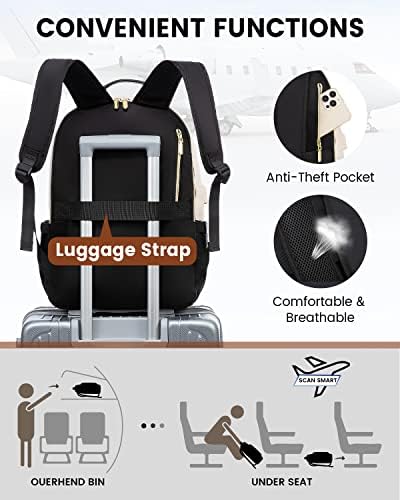 LOVEVOOK Laptop Backpack Womens,15.6 Inch Rucksack Bag for Women,School College Travel University Back Pack,Lightweight Large Work Bags with USB Charging Port, Ladies Backpacks, Black Beige - Image 3