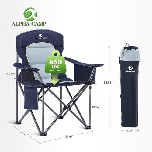 ALPHA CAMP Camping Chairs for Adults Heavy Duty Camping Chair Up to 200 kg Folding Camp Chair with Cup Holder and Cooler Bag for Outdoor Picnic Fishing, Lightweight and Portable, Navy Blue - Image 3