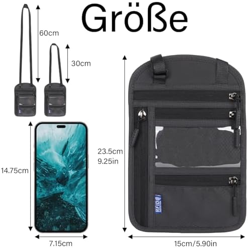 Travel Neck Wallet With RFID Protection, Passport Holder, Waterproof Pouch for Women Men, Adjustable Strap - Image 2