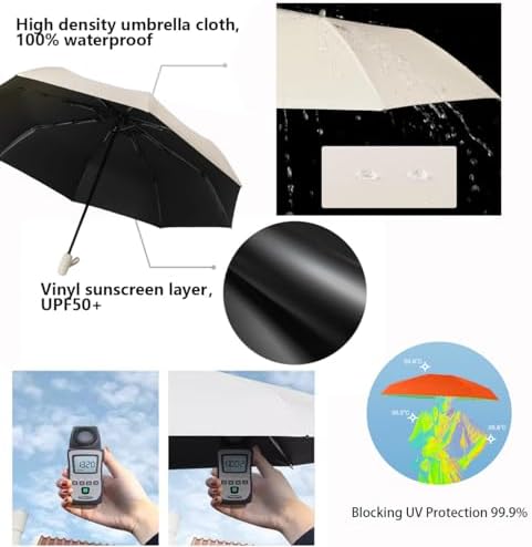 Compact Travel Folding Umbrella Automatic Open/Close Handle Coating Layer Fabric Blocking/Anti UPF 50 UV Protection 99.9% Portable Golf Umbrella/Lightweight Small Backpack/Rain Sun/Men Women Kids - Image 3