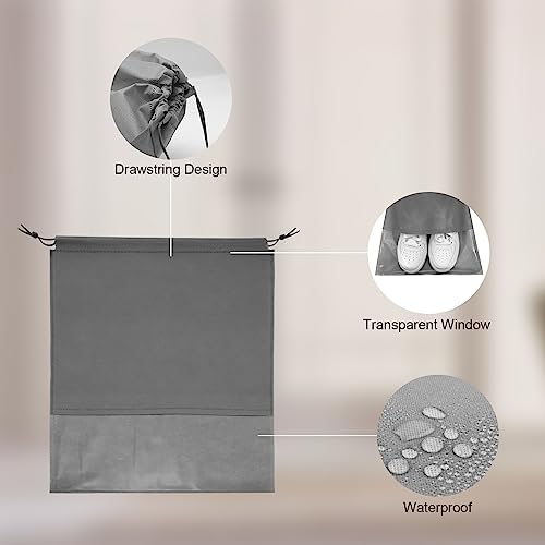 GAOHAN 10Pcs Shoe Bags for Travel,Shoe Bags,Shoe Travel Bag,Drawstring Non-Woven Shoes Storage Bags with Transparent Window for Daily and Travel Use(Grey) - Image 4