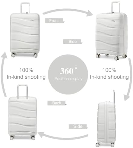 Kono Suitcase Sets of 2 Piece Lightweight Carry On Hand Cabin Luggage Polypropylene Hard Shell Suitcase with TSA Lock Spinner Wheels Travel with Beauty Case (Set of 2, White) - Image 5