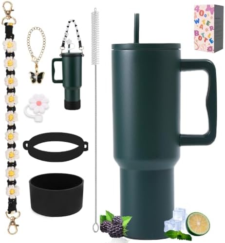 40 oz Tumbler with Handle and Straw & 6PCS Cup Accessories-BPA-Free Travel Mug Water Bottle-Easy to Carry-Travel Coffee Mug - Dishwasher Safe-Holiday Gifts for Women Men (Forest)