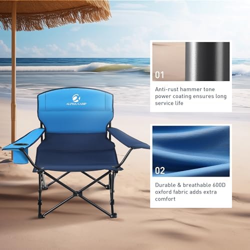 ALPHA CAMP Folding Camping Chair with Cup Holder, Heavy Duty Outdoor Portable Camp Chair for BBQ, Beach, Travel, Picnic, Festival - Image 6