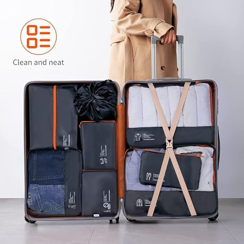 DIMJ Packing Cubes 8 Sets Travel Luggage Organizers for Suitcases Packing Organiser with Label Shoe Storage Bags Laundry Bag, Black - Image 6