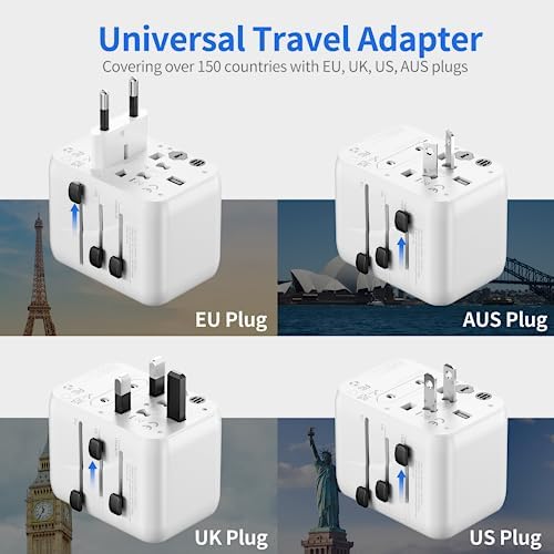 Universal Travel Adapter, Hotimy Worldwide Travel Adapter with USB C & 2 USB A Ports, Dual 10A Fused International Power Adapter, Universal Plug Adaptor All in One for Europe, UK, US, Australia & More - Image 2