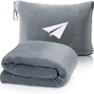 LOMEE Premium Soft Travel Blanket, 2 in 1 Airplane Blanket Pillow with Compact Bag, Backpack Clip and Hand Luggage Belt, Portable Travel Essentials for Long Flights