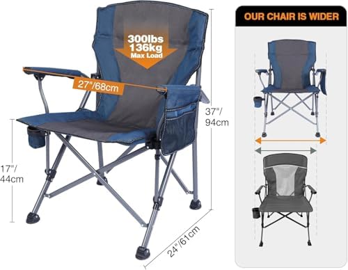 REDCAMP Oversized Folding Camping Chair for Heavy People 200kg, Deluxe Large Heavy Duty Garden Chair for Adults Outdoor Travel Picnic Fishing, Blue - Image 3