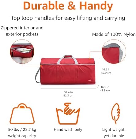 Amazon Basics Extra Large Duffel Bag (98L), Travel and Sports Equipment Bag with Multiple Zippered Pockets, Lightweight Yet Durable Nylon Material, 23kg Weight Capacity, Red, 82 x 43 x 43 cm - Image 2