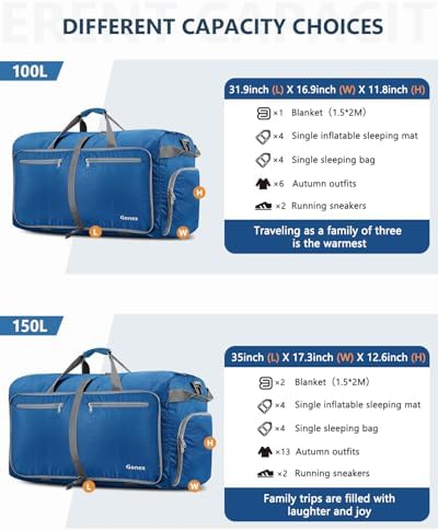 Gonex 150L Travel Duffel Bag Foldable Water Resistant Travel Bag Lightweight Duffel Bag with Big Capacity for Luggage Gym Sports Deep Blue - Image 6